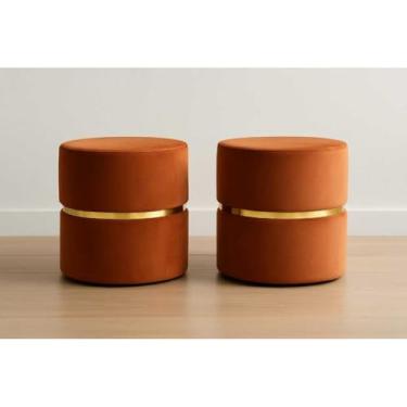 Imagem de Puff Redondo Estofado Luxo para Sala e Escritório – Banqueta Decorativa Multiuso para Provador Quarto ou Recepção – Unidade ou Kit (Kit 2 Veludo Terracota)