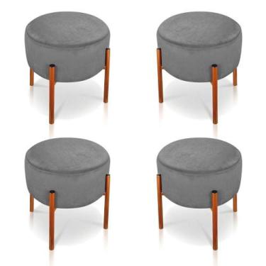 Imagem de Kit 4 Puffs Iron Suede Grafite Base Cobre - DROSSI