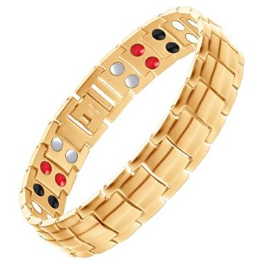 Imagem de Feraco Pulseiras magnéticas masculinas para alívio da dor, aço de titânio, duas fileiras fortes com linha azul exclusiva, pulseira ajustável, Metal