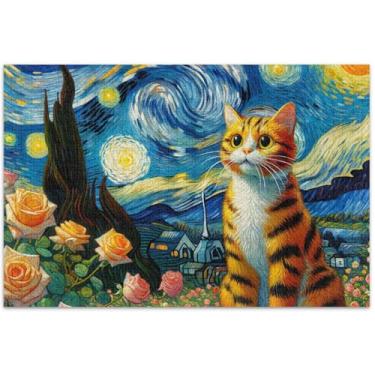 Imagem de Quebra-cabeças para adultos com estampa floral personalizada de gato estrelado, 500 peças, arte de brinquedo, paisagem, elefante, branco, 51 x 35 cm