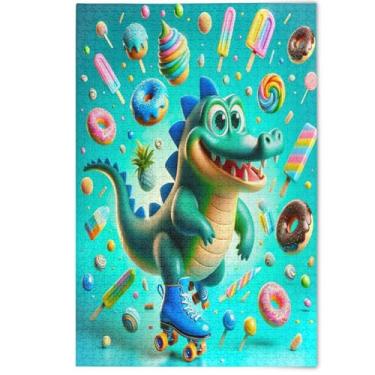 Imagem de Quebra-cabeça azul jacaré fofo brincalhão 1000 peças para adultos elefante branco arte prima arte animal pintura, 1000 peças, 75 x 50 cm