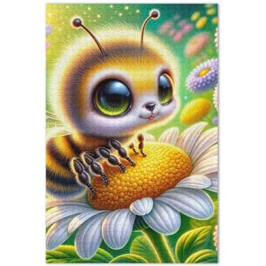Imagem de Quebra-cabeça com flores de abelha fofas para adultos, 500 peças, divertido e divertido, arte de decoração de casa, 51 x 35 cm