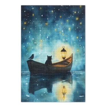 Imagem de Lanterna de barco para gatos azul 500 peças grandes quebra-cabeças para adultos, quebra-cabeças fáceis para adultos com letras nas costas