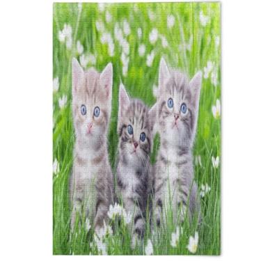 Imagem de Jigsaw Puzzle Adult 1000 Pieces Aesthetic Art Decor Painting Cute Cat Cartoon Kittens Floral Prime Art Jigsaw Gifts for White Elephant Game, 1000 Pieces, 29.5" x 19.7"
