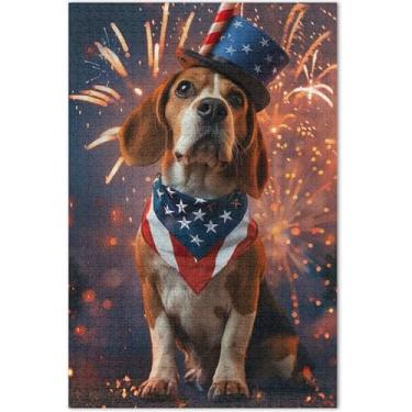 Imagem de Quebra-cabeça para adultos com bandeira americana de cachorro beagle, 500 peças, arte animal, flor, colorido, presentes de elefantes brancos