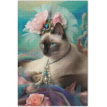 Imagem de Quebra-cabeças com design de gato siamês 1000 peças para adultos, presentes para amantes de quebra-cabeças, cena de inverno, brinquedos de arte para a família