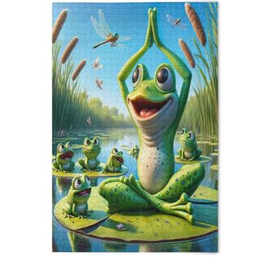 Imagem de Quebra-cabeça fofo verde sapos engraçados 500 peças para adultos quebra-cabeça engraçado paisagem cena quebra-cabeças arte família jogo pintura, 500 peças, 52 x 37,8 cm