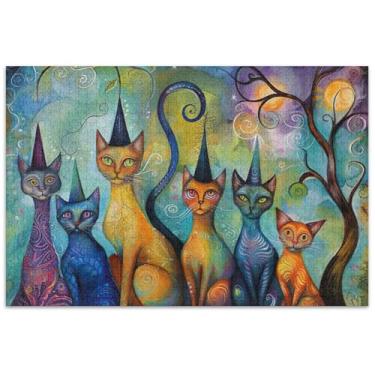 Imagem de Magic Cats Quebra-cabeça engraçado 1000 peças adultos divertido natureza boba quebra-cabeça flor animal impressão