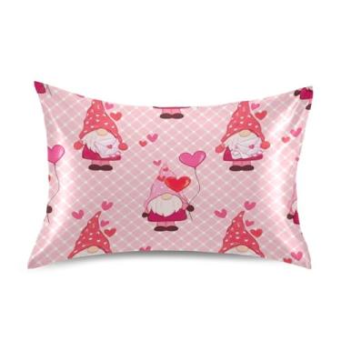 Imagem de Lindos Gnomos Valentine Rosa Cetim Fronhas Impressão Personalizada Refrescante King Queen Fronha Padrão Decoração de Quarto Estética Tamanho King 101,6 cm x 50,8 cm