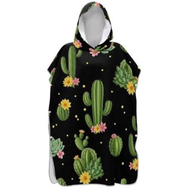 Imagem de Joisal Roupão preto trocador de cacto verde suculentas para adultos, poncho de surfe, absorvente, adulto, para mulheres, toalha de banho com capuz de praia