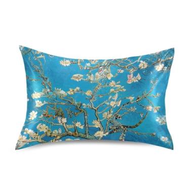 Imagem de Fronhas de cetim azul floral flor branca arte impressão moderna refrescante king queen almofadas padrão chinelos decoração de cama tamanho padrão 66.0 cm x 50.8 cm