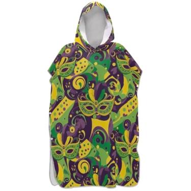 Imagem de Joisal Mardi Gras Poncho de Surf Verde para Adultos Trocando Roupão com Capuz Toalha de Praia Estampa Plus Size Poncho Masculino com Capuz