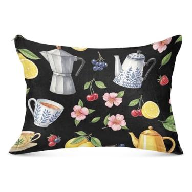 Imagem de Potes de café vintage fronhas decorativas com zíper moderno padrão queen king tamanho travesseiro travesseiro para cama de casa sofá, tamanho padrão, 51 cm x 66 cm