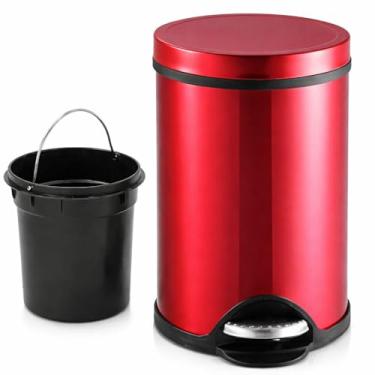 Imagem de Lixeira Inox Vermelha 12 Litros Com Pedal E Balde Interno Redonda