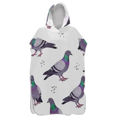 Imagem de Joisal Poncho de surfe trocador de roupão adulto praia com capuz toalha absorvente bonito cinza roxo pombos ponchos de praia para homens
