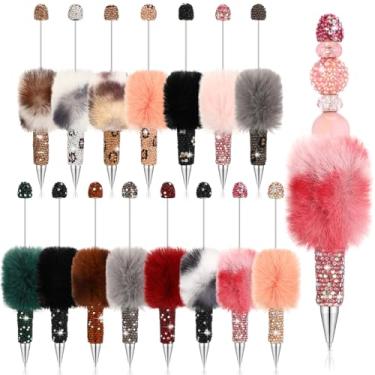 Imagem de Tondiamo 15 canetas brilhantes com contas de strass para miçangas, fofas de pelúcia, faça você mesmo, kit de canetas com contas de diamante, lindas esferográficas, para fazer artesanato