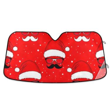 Imagem de Chapéus de Papai Noel vermelhos caprichosos sombra de sol para para-brisa de carro personalizado dobrável acessórios de carro pára-brisa proteção de para-sol L, 144,8 cm x 80 cm