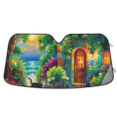 Imagem de Pintura a óleo de viseiras de sol de carro de casa de jardim para para-brisa persianas dobráveis de janela frontal de carro médio