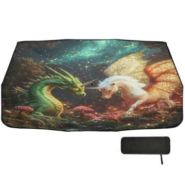 Imagem de Guarda-chuva de para-brisa Dragon Unicorn proteção térmica de isolamento térmico capas de janela de carro para sol 147 x 75 cm acessórios de carro