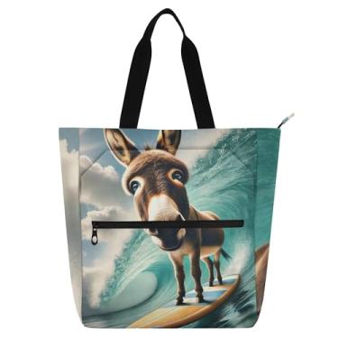 Imagem de Sacola feminina fofa de animal burro para trabalho, lona, escola, bolsa utilitária, escritório, presente para amantes de livros