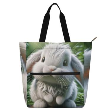 Imagem de GAIGEO Bolsa de mão de lona reutilizável para crianças e mulheres com zíper, média, trabalho, escola, bolsa de ombro