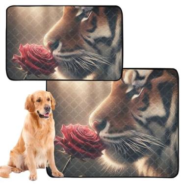 Imagem de Almofada reutilizável de flores de tigre rosa para animais de estimação, lavável, para cães, impermeável, cercadinho absorvente para cães, pequeno x pacote com 3