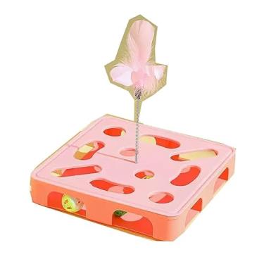 Imagem de VIVIMAGIS Brinquedos interativos de gatos para gatos internos caixa de enriquecimento de quebra-cabeça, caixa interativa de labirinto de feltro mental caixa sem estresse para gatos (rosa, plástico)