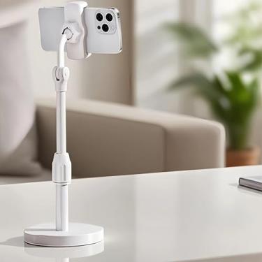 Imagem de 1 suporte de telefone para mesa, suporte ajustável de altura angular para mesa, suporte de webcam de mesa, design ergonômico, para dispositivos smartphones, acessórios de mesa de escritório (branco)