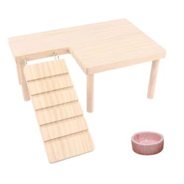 Imagem de Plataforma de madeira para hamster com escada, ratos, escaladas, atividades, playground, gaiola, acessórios, decoração para hamster sírio anão, ratos gerbil, ratos (esquerda)