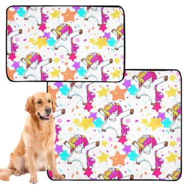 Imagem de Tapetes de xixi laváveis à prova d 'água tapete de cercadinho colorido unicórnio estrelas branco desenho animado reutilizável tapete absorvente almofadas de treinamento de cães, pequeno x pacote com 3