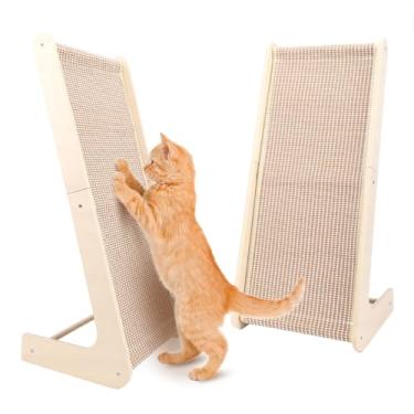 Imagem de Ejoyous Arranhador para Gatos, Placa para Arranhar Em Forma de L de 75°, Rampa para Arranhar Sisal para Gatos Com Estrutura de Madeira Sólida para Internos, Arranhador Resistente