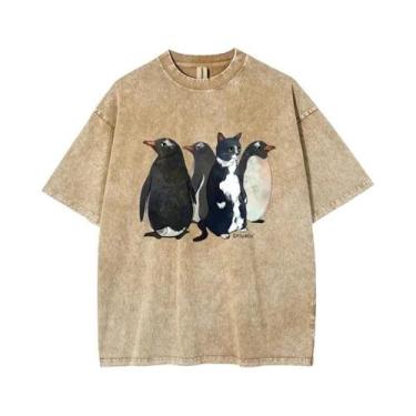 Imagem de Camiseta masculina vintage lavada com floco de neve casual streetwear 