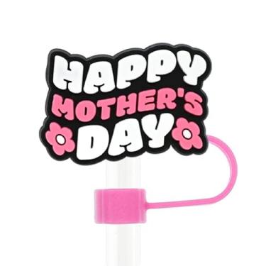 Imagem de 12 peças de capas de canudo para o dia das mães reutilizáveis de silicone rosa de 10 mm, acessórios de copo feliz dia das mães, canudos de coração, capas de tampa para copos de 30 e 1,134 g