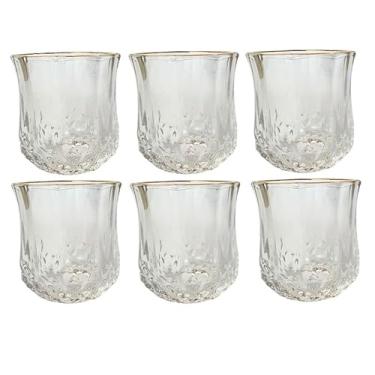 Imagem de Kit com 6 ou 12 Mini Copos De Vidro Dose Shott 40ml ou 65ml- Ideal para Bares, Festas ou Uso Doméstico(6 un - borda dourada)