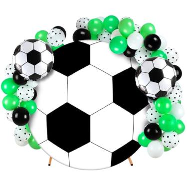 Imagem de Tegeme 32 peças de capa de fundo de futebol kit de arco de balão 2 m redondo elastano esportivo arco capas de pano de fundo balões de látex com fita para decoração de festa de aniversário de chá de