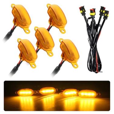 Imagem de MTRPS 5 peças de luz de grade dianteira do carro, lente âmbar brilhante, lâmpada de acabamento de grade de LED com chicote, luz frontal à prova d'água compatível com F350 F250 F150 Raptor Ram-1500