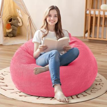 Imagem de Cansunna Cadeira de saco de feijão de 2,5 pés: sacos de feijão em forma de gota com enchimento de espuma de memória, poltronas compactas, sofá macio com capa de veludo cotelê, rosa