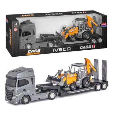 Imagem de Brinquedo Caminhão Iveco S-Way Plataforma E Retroescavadeira Case Em M