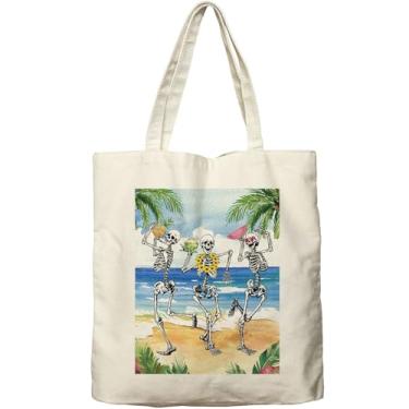 Imagem de Dlzdn Bolsa de verão de esqueleto de praia, reutilizável, sacola de compras, bolsa de praia, presentes de férias para mulheres professoras