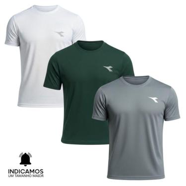 Imagem de Kit 3 Camisetas Diadora Small Logo Masculina - Verde Escuro e Grafite XGG-Masculino