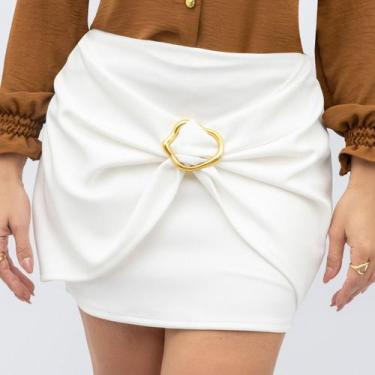 Imagem de Saia Suplex Curta Feminina Drapeada Transpassada Fivela Dourada Orgâni