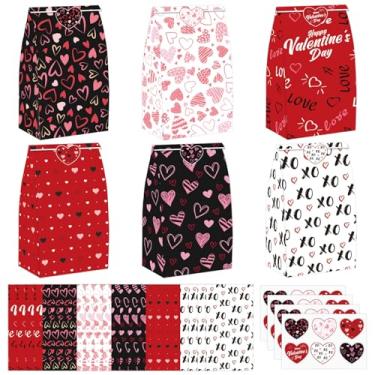 Imagem de ZQDQIUQIU Sacos de presente de Dia dos Namorados, 24 peças de sacolas de presente de dia dos namorados com 24 adesivos, sacos de presente de papel dos namorados para salas de aula, suprimentos para