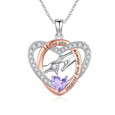 Imagem de WYDDO Colar com pedra do mês de nascimento da mãe, ouro rosa 14K, preenchido com pingente de coração de amor para mãe e filho, I Love You, joia para mãe, presente de dia das mães para avó, mulheres