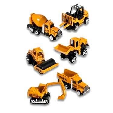 Imagem de Conjunto de Carrinhos de Construção em Miniatura, 6 Peças, Metal e Plástico, Escala 1:60, Amarelo e Preto, 8cm, para Crianças a partir de 3 Anos