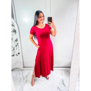 Imagem de Vestido gola canoa com bolso e fenda lateral confortavel e sosial - Mk