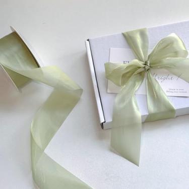 Imagem de Fita de organza transparente verde claro de 2,5 cm para fazer laços, embrulho de presente, decoração de Natal, 21 jardas/rolo