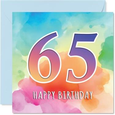 Imagem de Stuff4 Cartões de aniversário de 65 anos para mulheres e homens - colorido aquarela idade - cartão de feliz aniversário para mulher de 65 anos homem babá irmã prima vovó, cartões comemorativos de