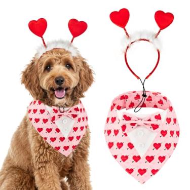 Imagem de Conjunto de fantasia de cachorro com estampa de coração vermelho com flecha do amor, smoking ajustável com penugem branca, tema do dia dos namorados, conjunto de fantasia romântica para gatos, cães, M