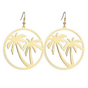 Imagem de Brincos de palmeira dourada com círculos grandes para mulheres, joias tropicais, brincos de Natal, presentes