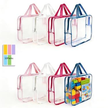 Imagem de 8 pacotes de bolsas de armazenamento transparentes com zíper – Armazenamento de brinquedos com zíper com etiquetas, bolsas impermeáveis para jogos de tabuleiro, blocos e livros – Organizadores de
